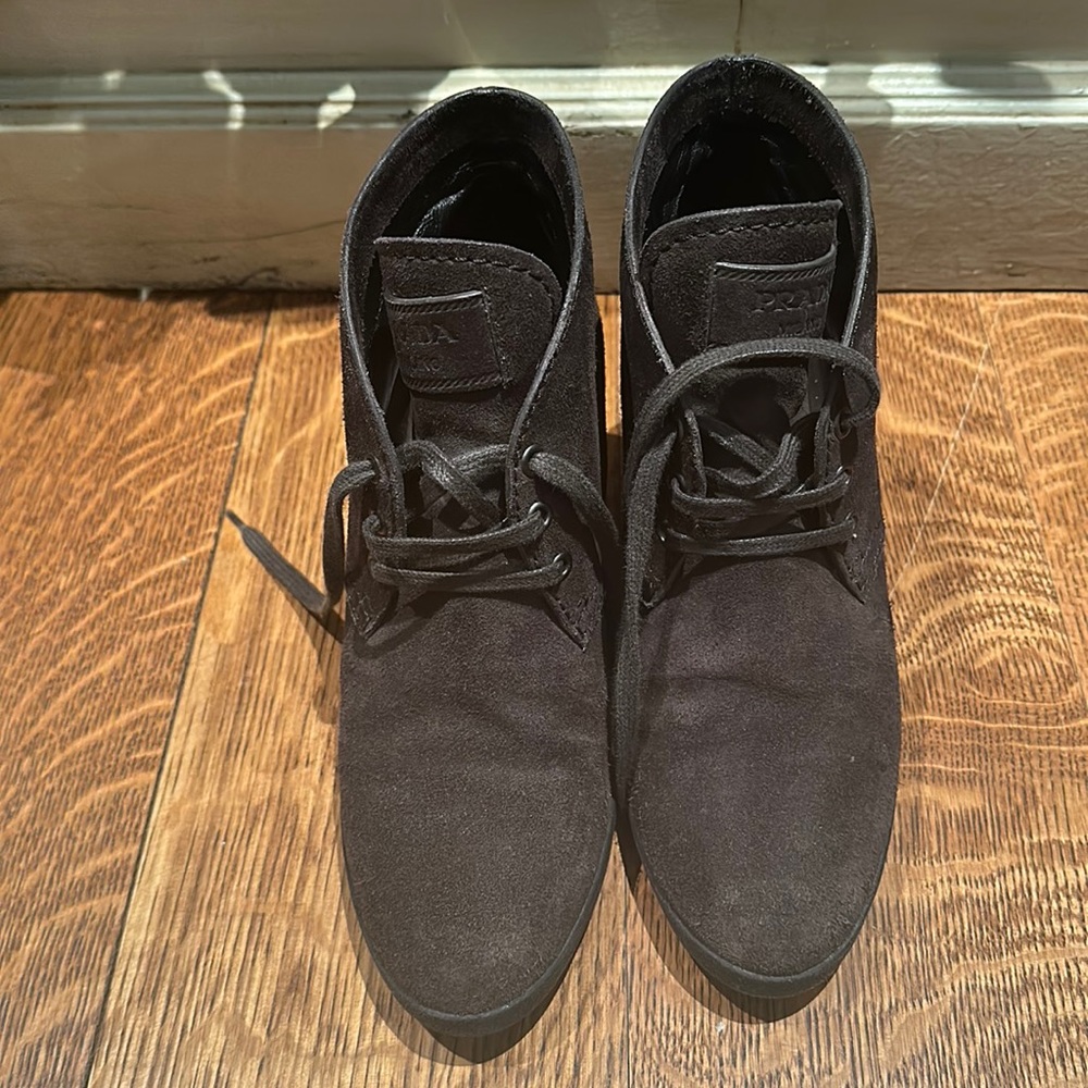 Prada desert wedge bootie size 37